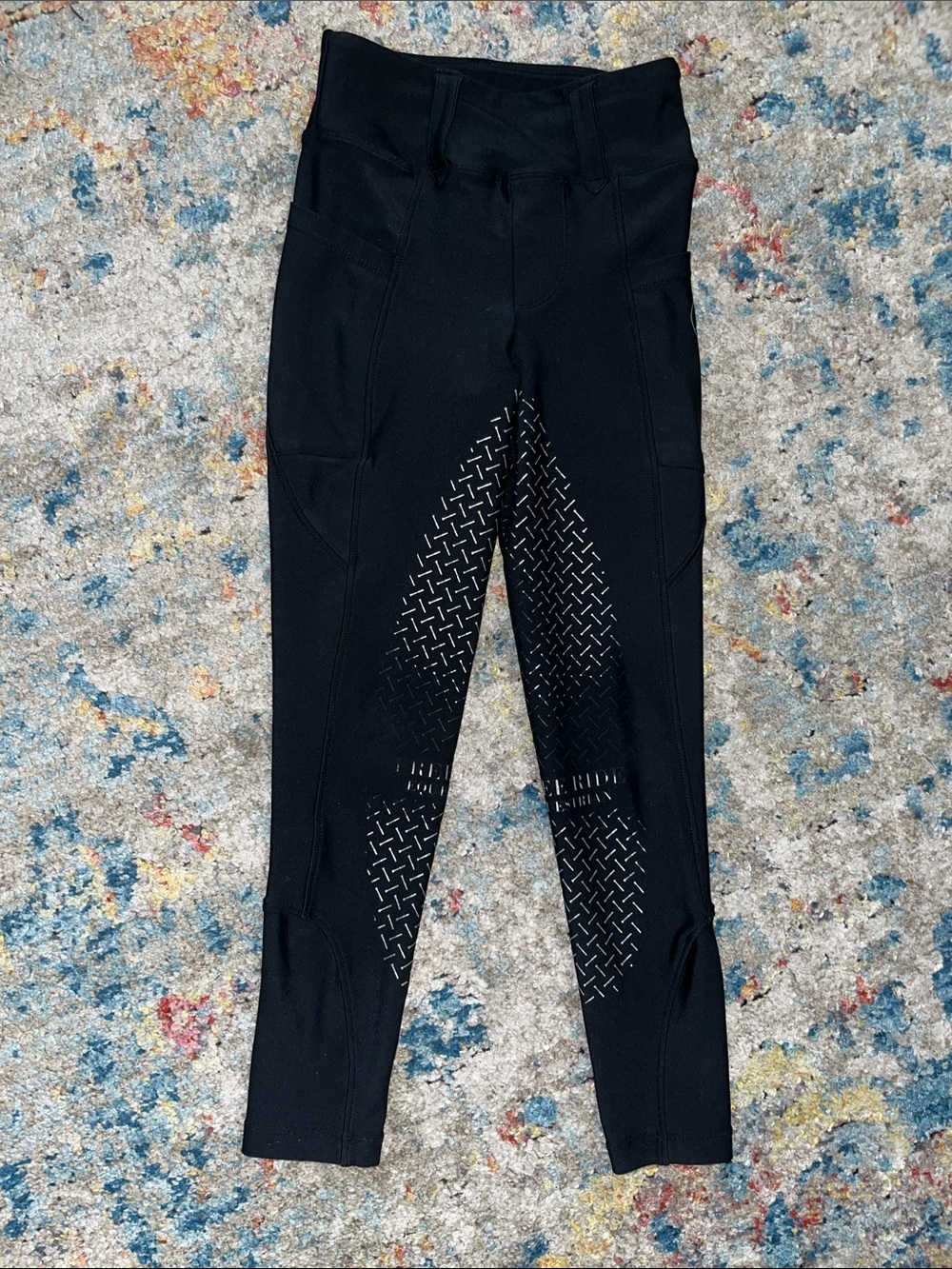 Kids Black Grip-Panel Riding Leggings